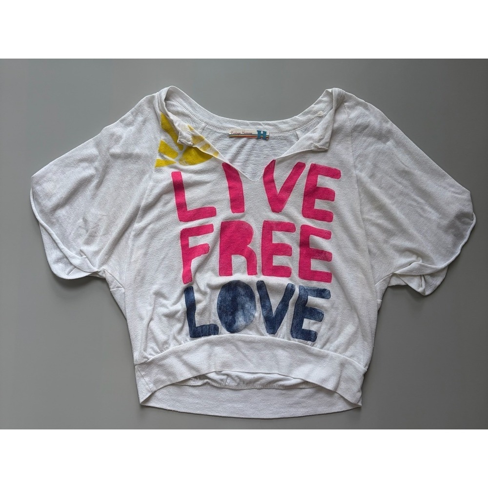 Vintage Havana Live Free Love Graphic Tee White Slouchy Dolman Top Juniors XL - Picture 2 of 5